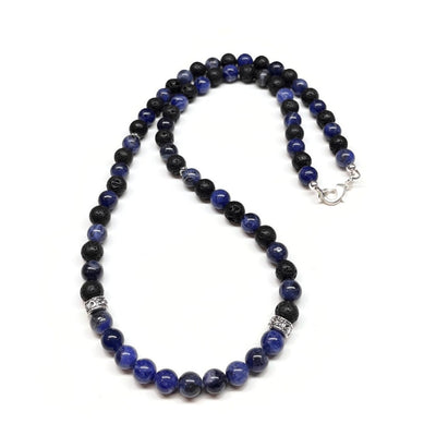 Blue Sodalite and Lava Rock Necklace - Antiqued Silver accents