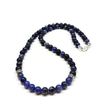 Load image into Gallery viewer, Blue Sodalite and Lava Rock Necklace - Antiqued Silver accents
