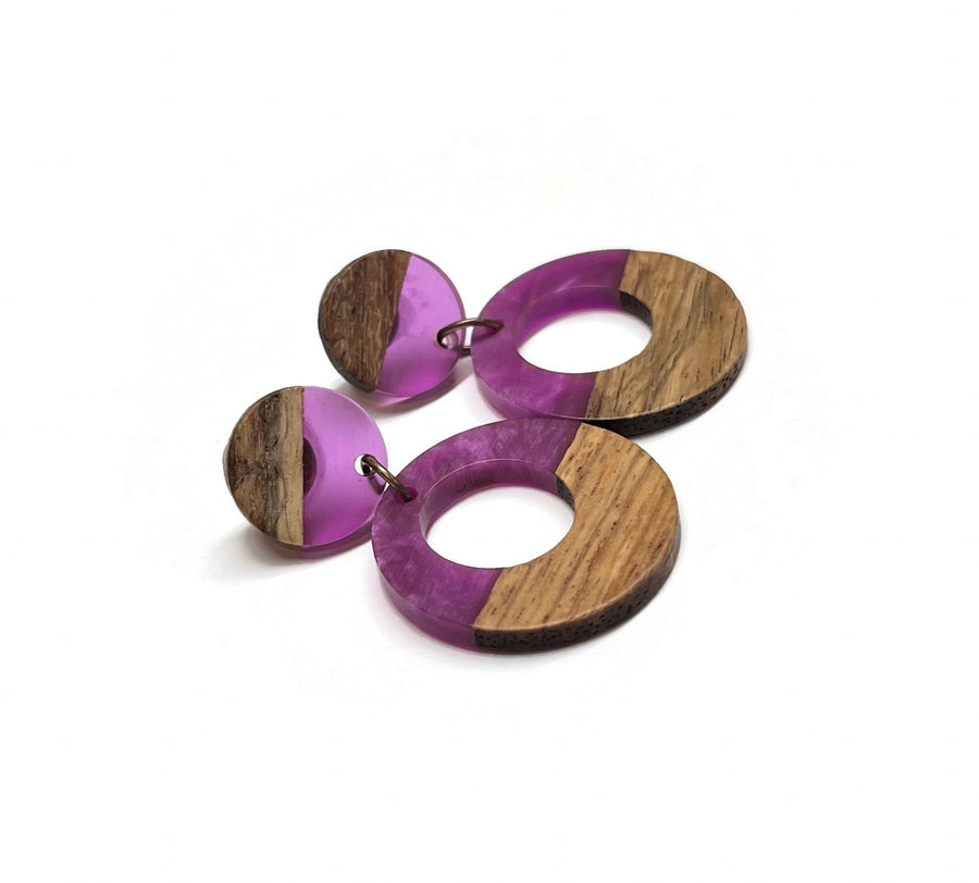 Wood and Resin Dangle Earrings