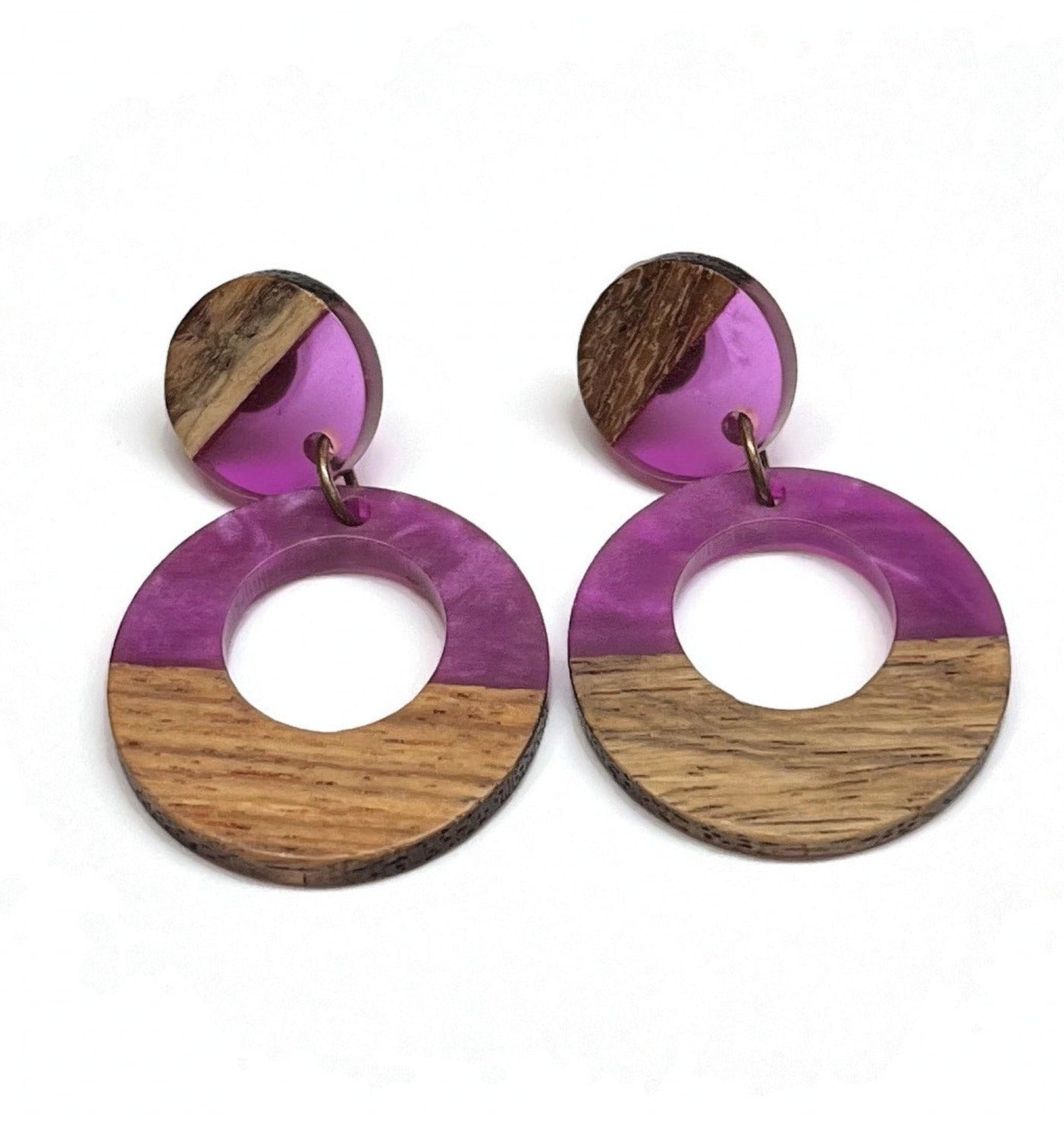 Wood and Resin Dangle Earrings