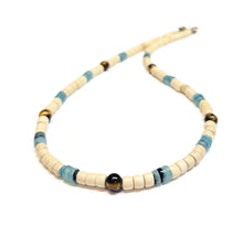 Load image into Gallery viewer, men beaded necklace wood necklace for men heishi shell surfer necklace men Hawaiian necklace beach tiger eye necklace men turquoise necklace

