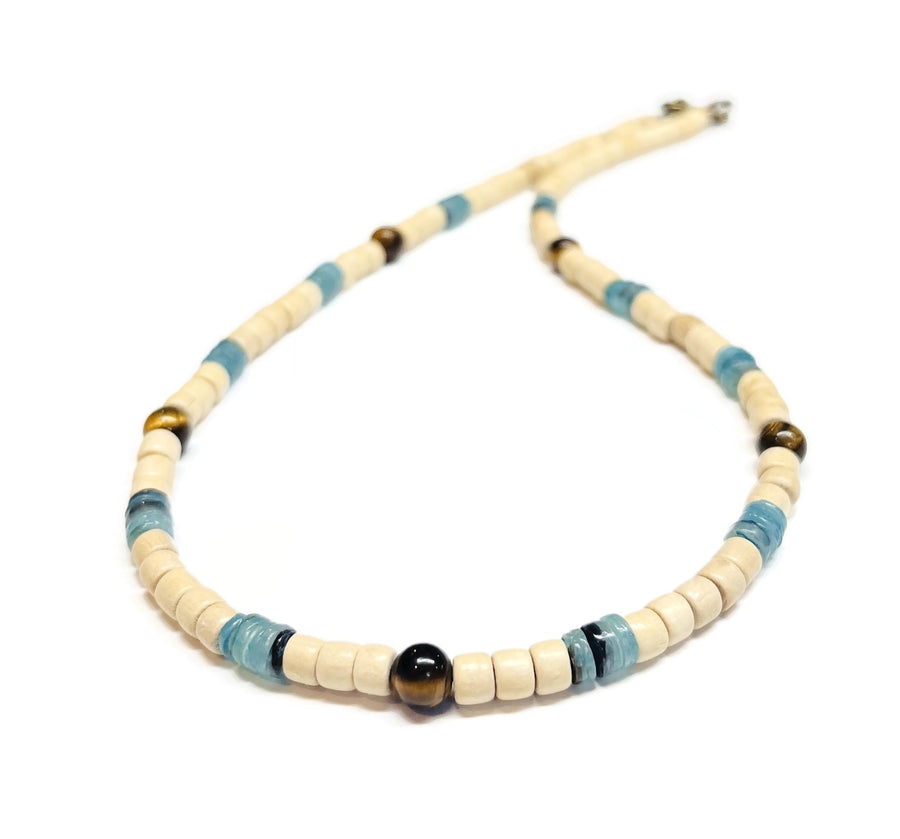 men beaded necklace wood necklace for men heishi shell surfer necklace men Hawaiian necklace beach tiger eye necklace men turquoise necklace