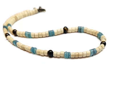 Wood and Turquoise Shell Heishi beads with Yellow Tiger eye