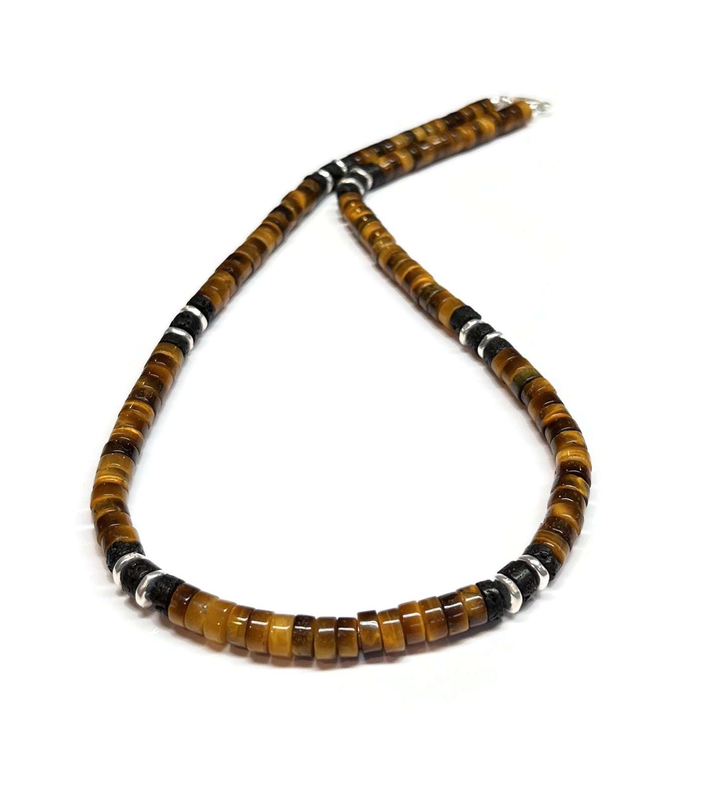 Tiger Eye and Lava Rock Heishi Disc Necklace