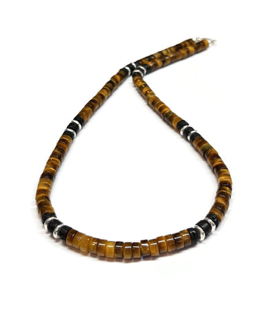 Tiger Eye and Lava Rock Heishi Disc Necklace