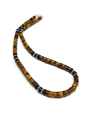 Tiger Eye and Lava Rock Heishi Disc Necklace