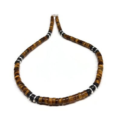 Tiger Eye and Lava Rock Heishi Disc Necklace