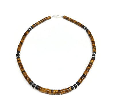 Tiger Eye and Lava Rock Heishi Disc Necklace