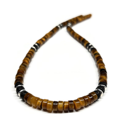 Tiger Eye and Lava Rock Heishi Disc Necklace