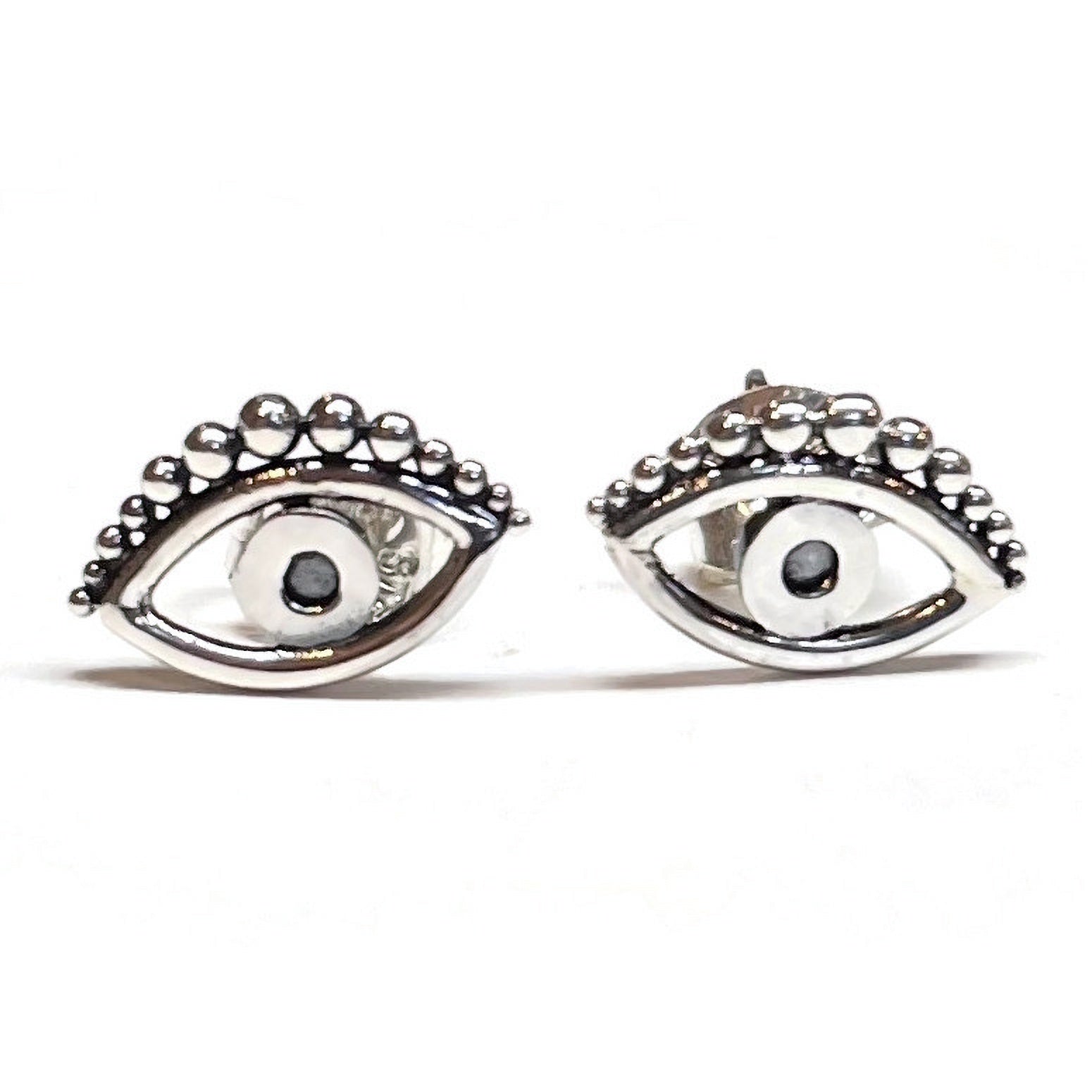 Handmade Sterling Silver Evil Eye Stud Earring - 6x10mm