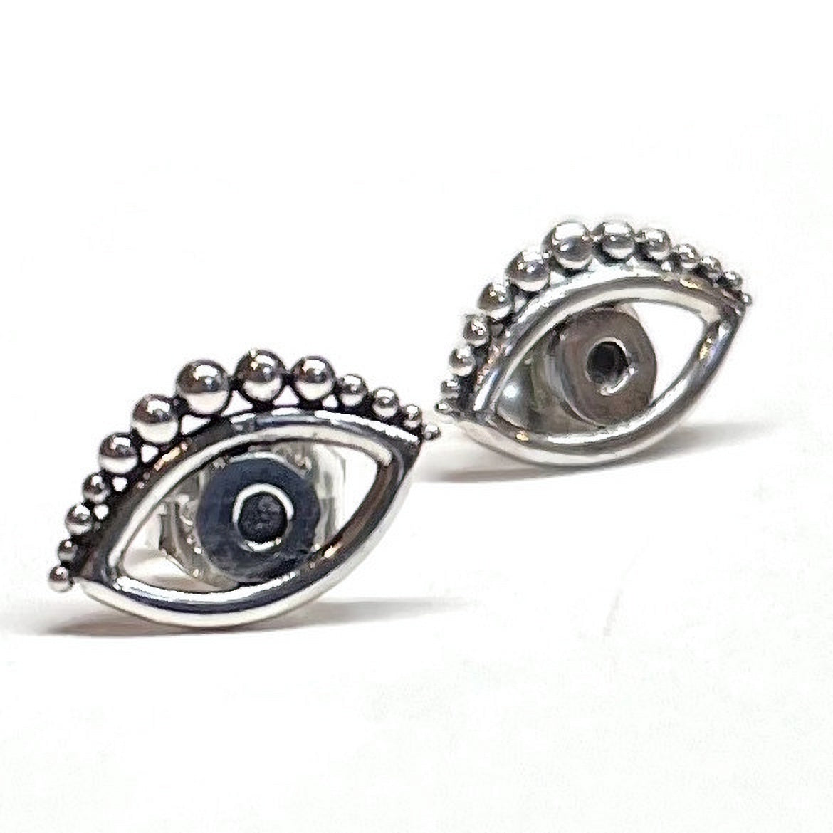 Handmade Sterling Silver Evil Eye Stud Earring - 6x10mm