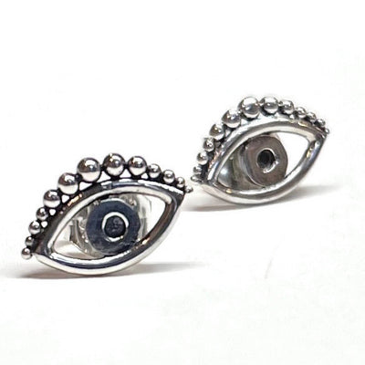 Handmade Sterling Silver Evil Eye Stud Earring - 6x10mm