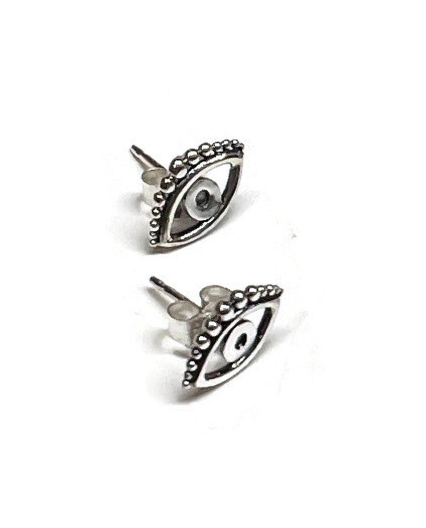 Handmade Sterling Silver Evil Eye Stud Earring - 6x10mm