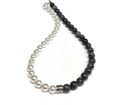 White Shell Pearl and Labradorite with pewter focal bead