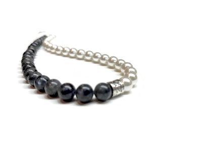 White Shell Pearl and Labradorite with pewter focal bead