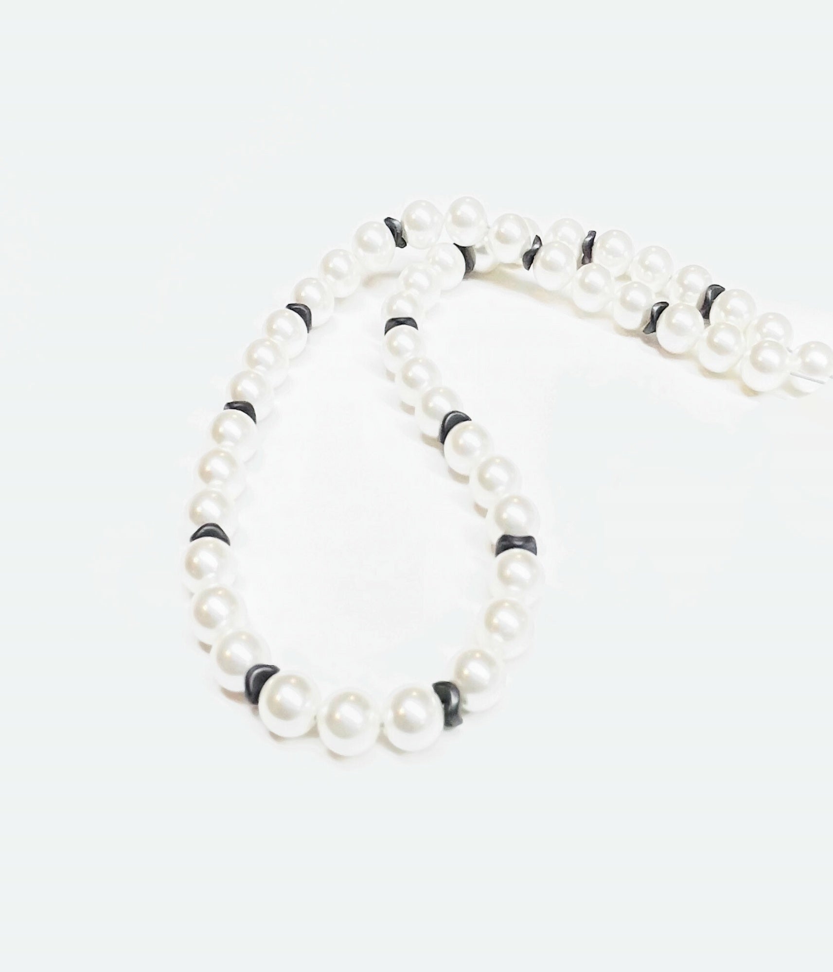 White Shell Pearl Necklace for Men plus Hematite Spacer
