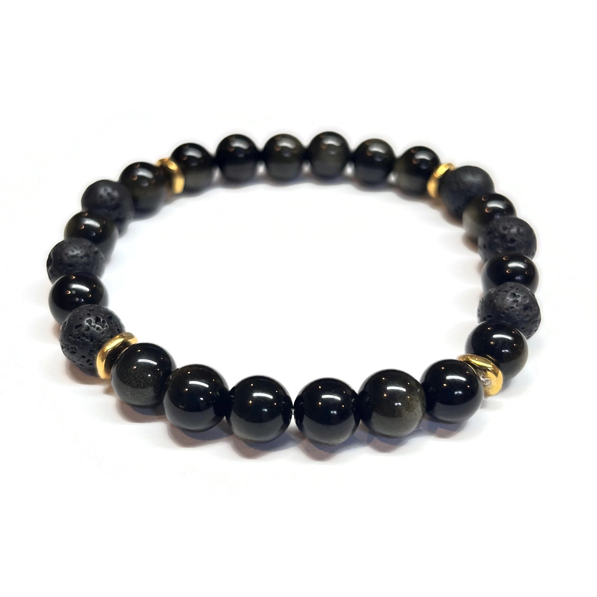 Golden Obsidian and Lava Rock Bracelet Men Unisex