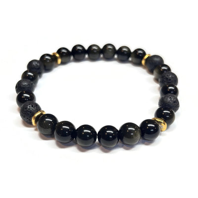 Golden Obsidian and Lava Rock Bracelet Men Unisex