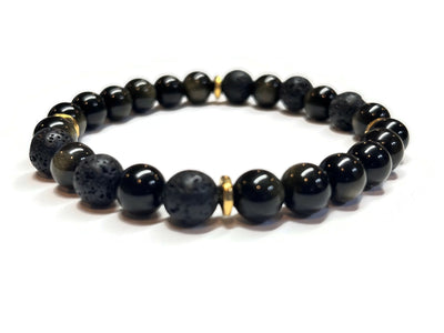 Golden Obsidian and Lava Rock Bracelet Men Unisex