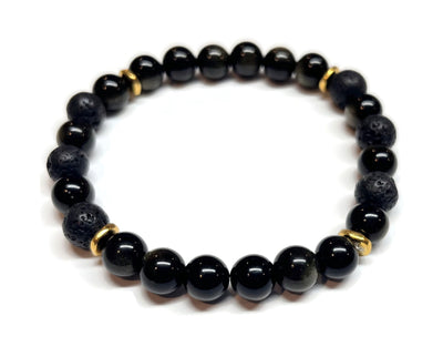 Golden Obsidian and Lava Rock Bracelet Men Unisex
