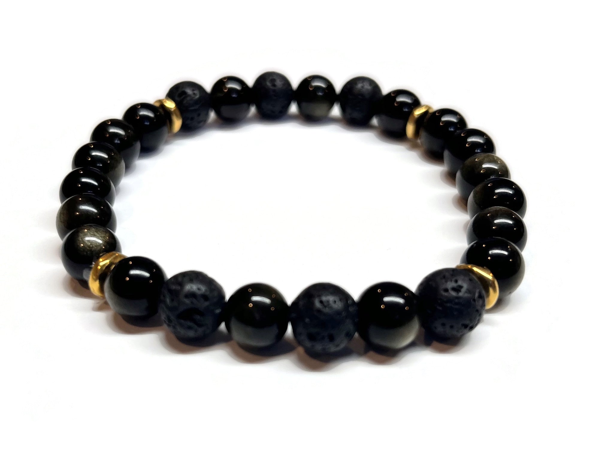 Golden Obsidian and Lava Rock Bracelet Men Unisex