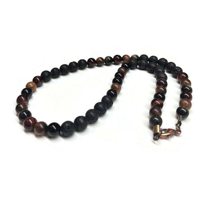 Beaded Men Necklace Obsidian Red Tiger Wood Lava Rock