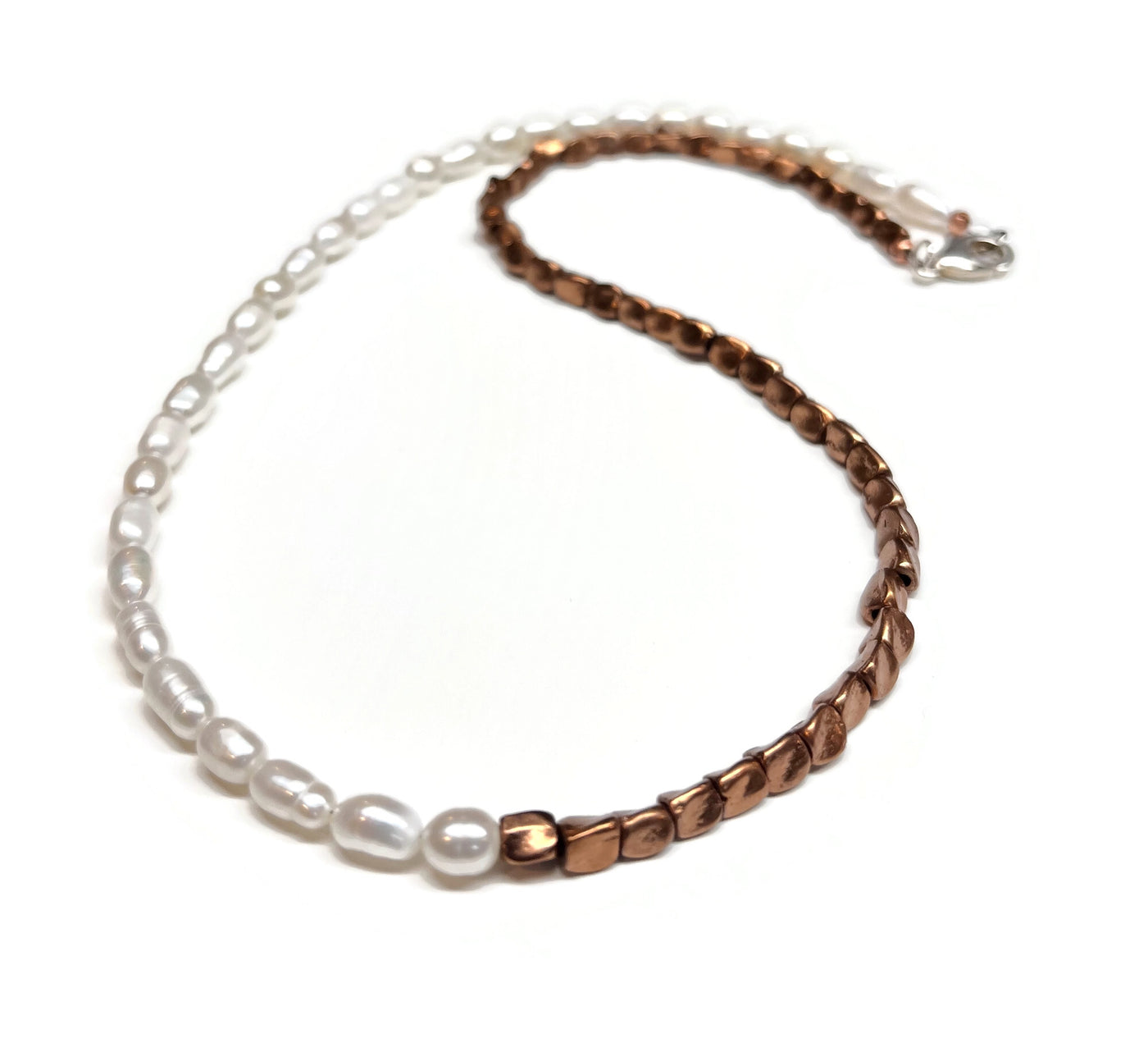 Freshwater Pearl and Copper Half and Half Beaded Necklace for Men