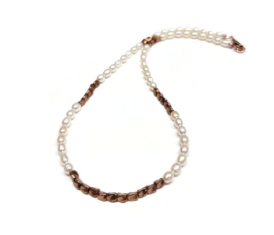 Freshwater Pearl and Copper Beaded Necklace for Men