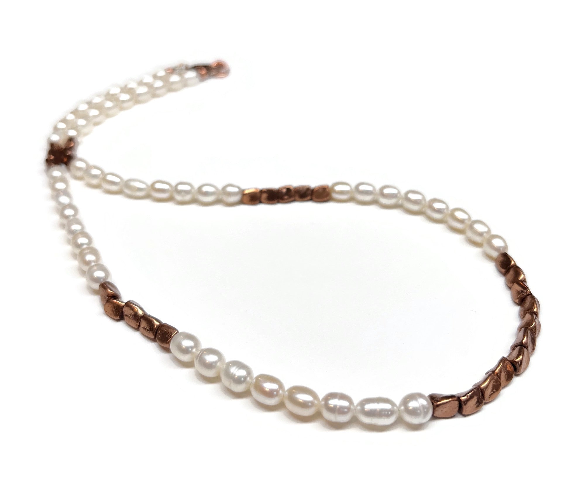 Freshwater Pearl and Copper Beaded Necklace for Men