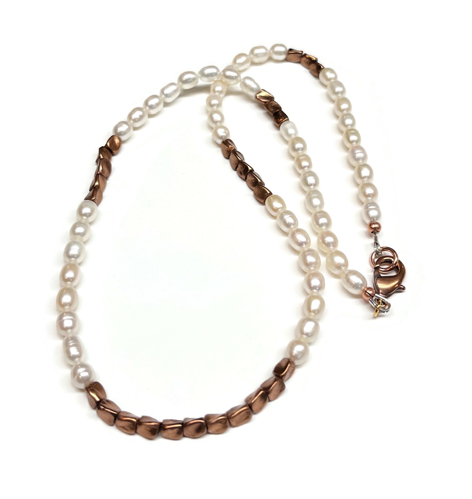 Freshwater Pearl and Copper Beaded Necklace for Men