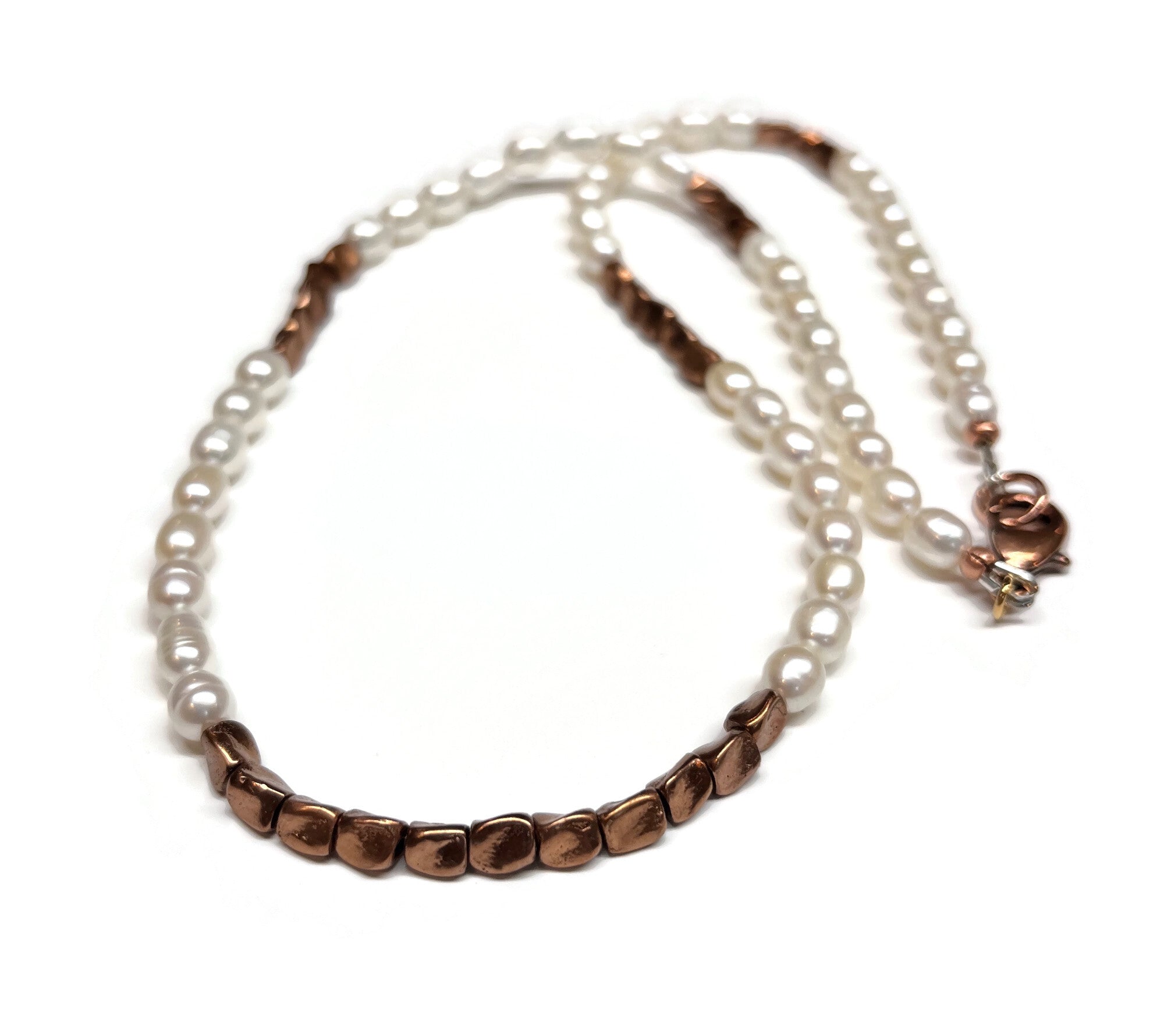 Freshwater Pearl and Copper Beaded Necklace for Men