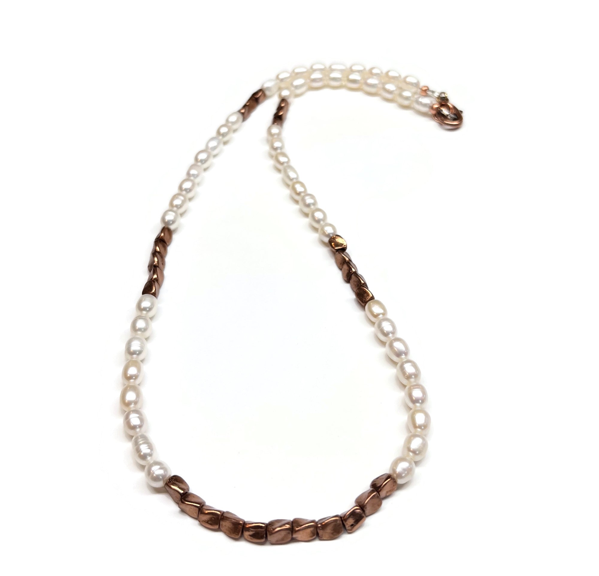 Freshwater Pearl and Copper Beaded Necklace for Men