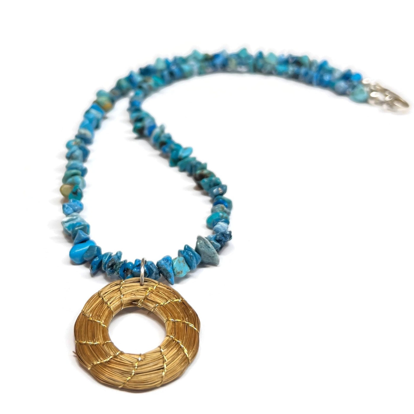 Turquoise Necklace and Golden Grass Pendant