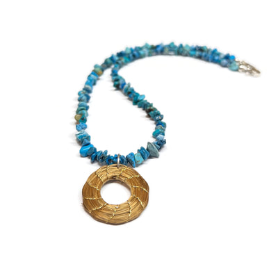 Turquoise Necklace and Golden Grass Pendant