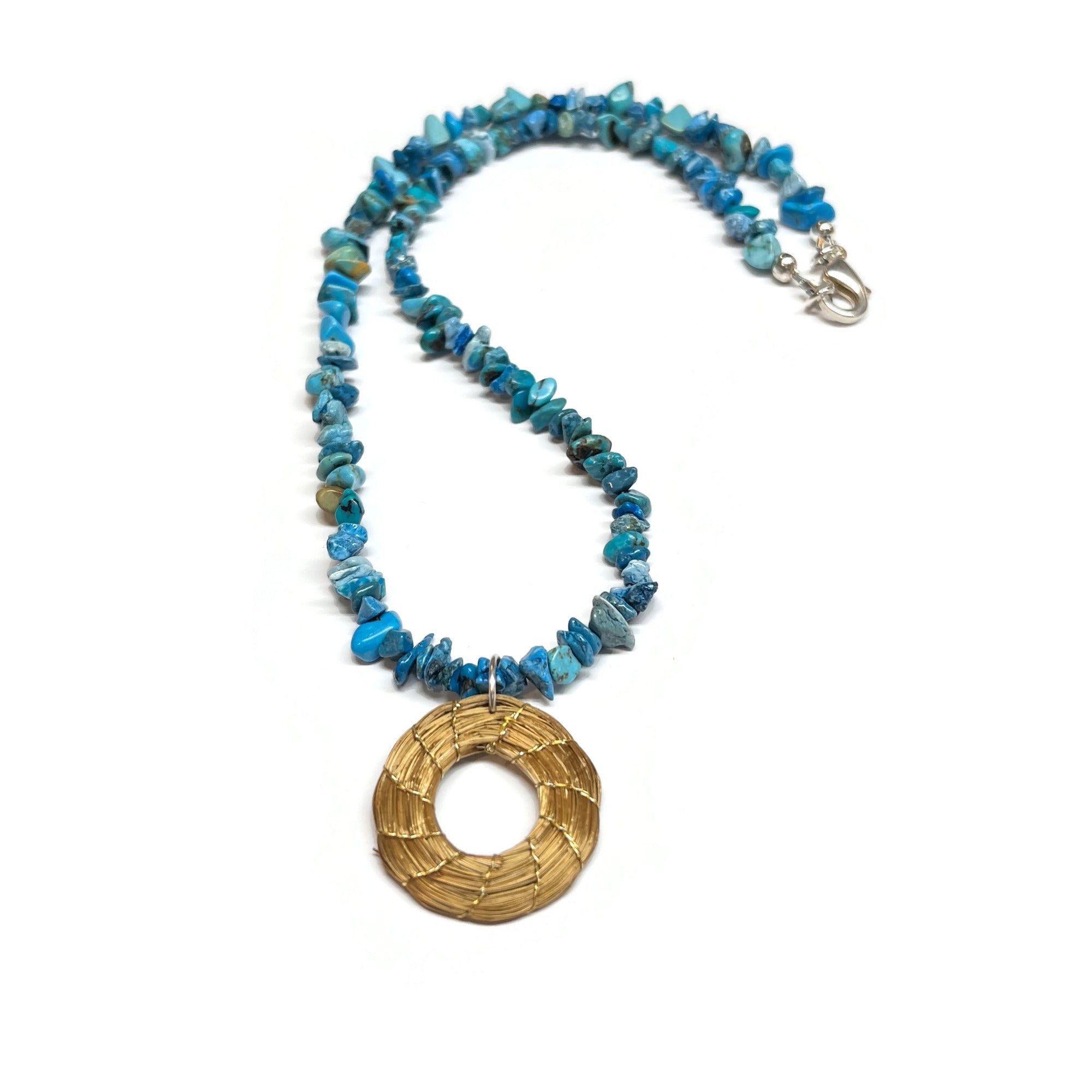 Turquoise Necklace and Golden Grass Pendant