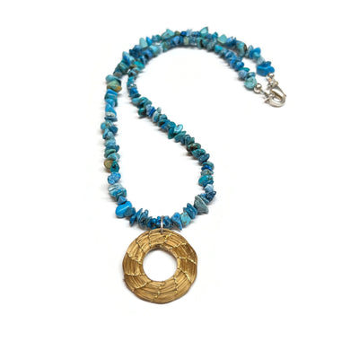 Turquoise Necklace and Golden Grass Pendant
