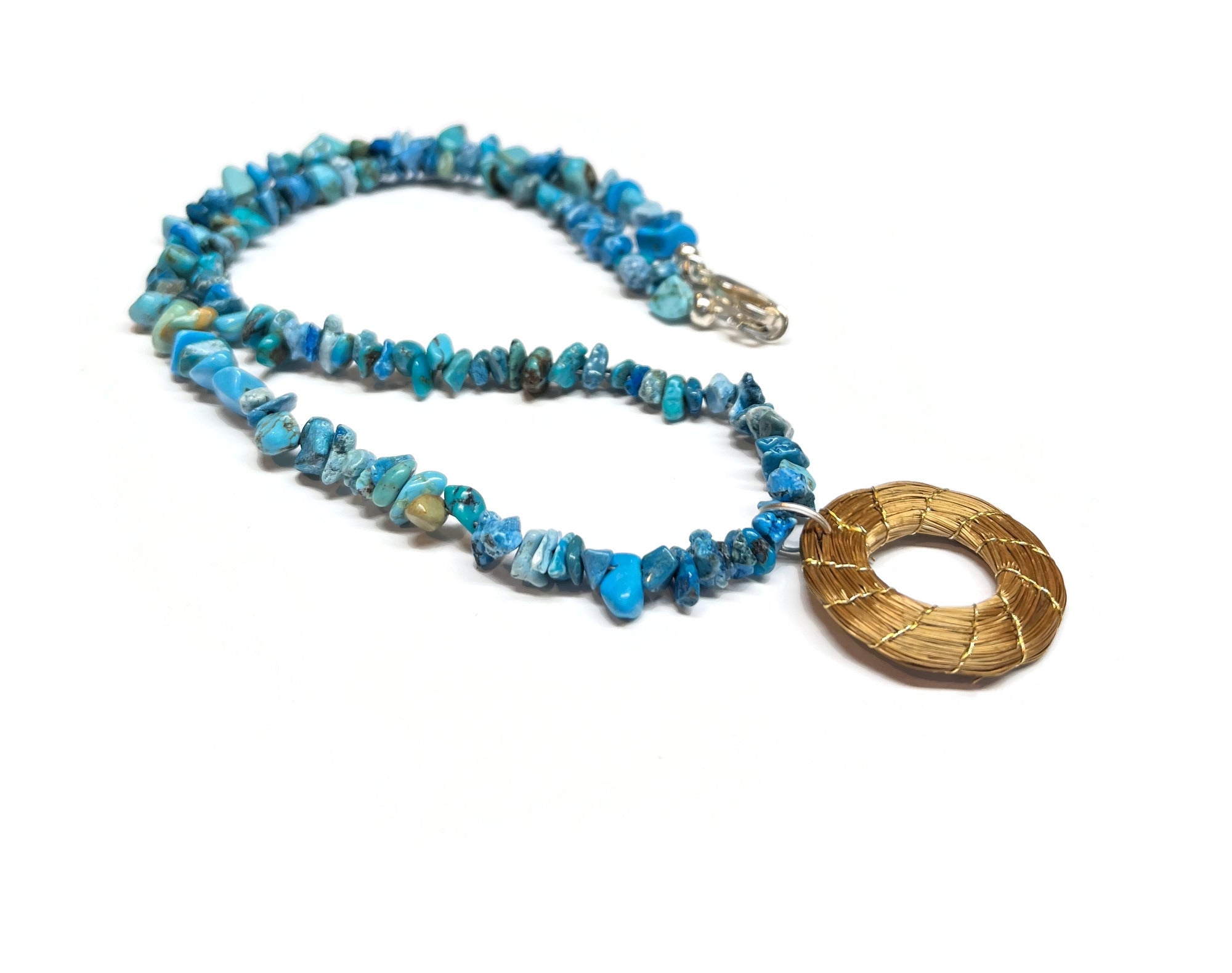Turquoise Necklace and Golden Grass Pendant