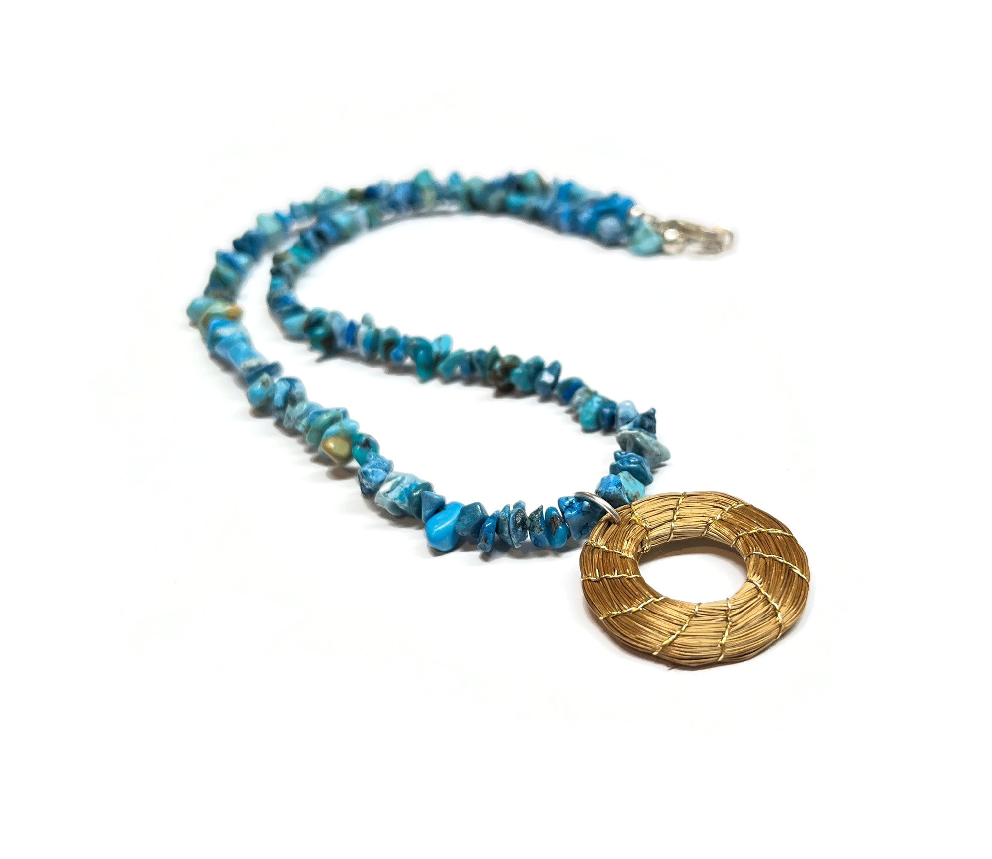 Turquoise Necklace and Golden Grass Pendant