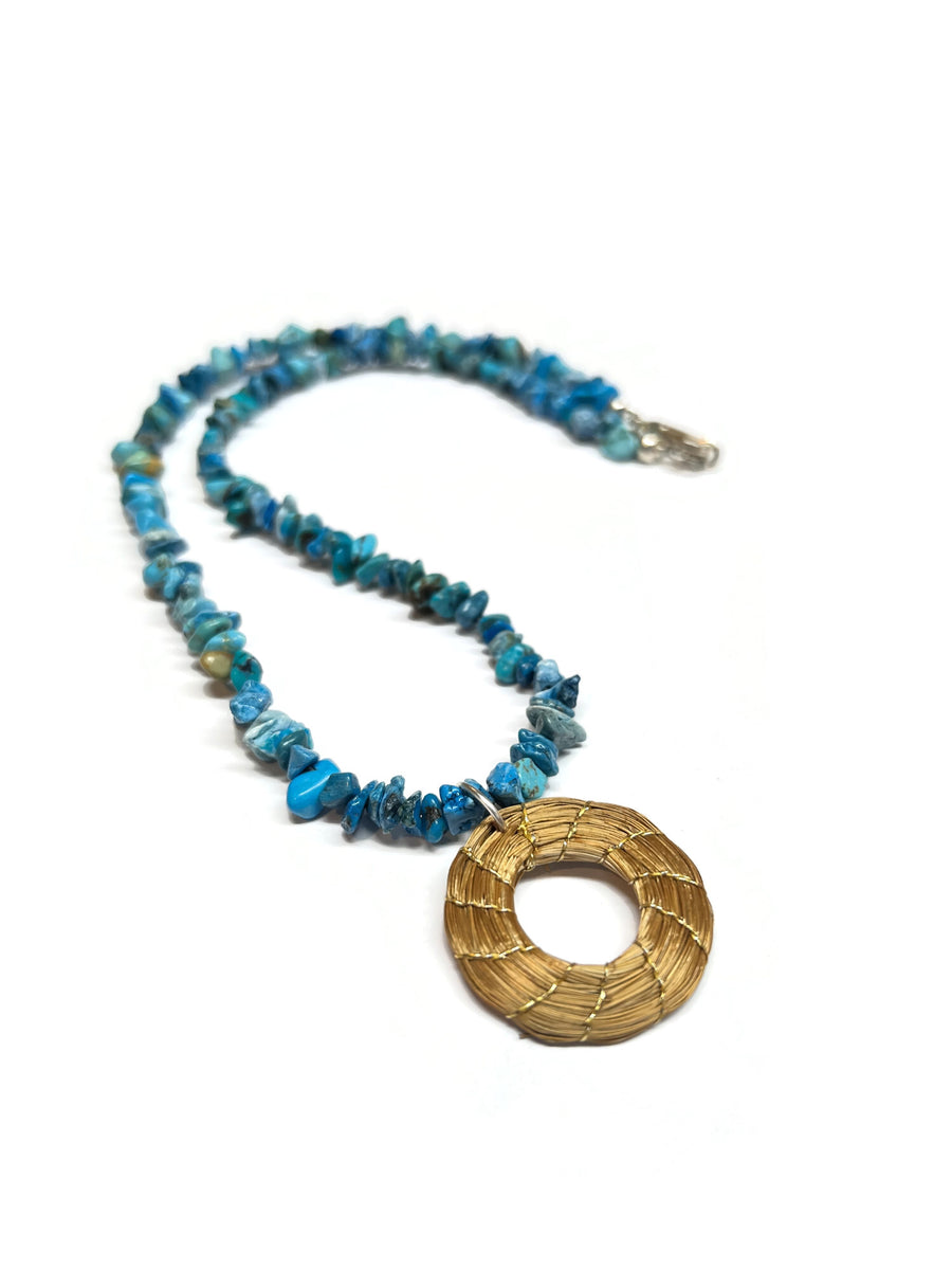 Turquoise Necklace and Golden Grass Pendant