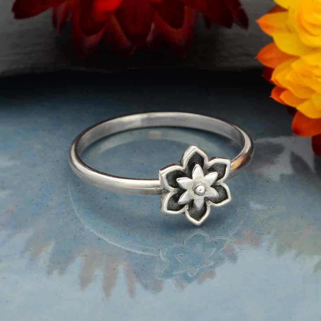 Handmade Sterling Silver Mini Flower Mandala Stacking Ring