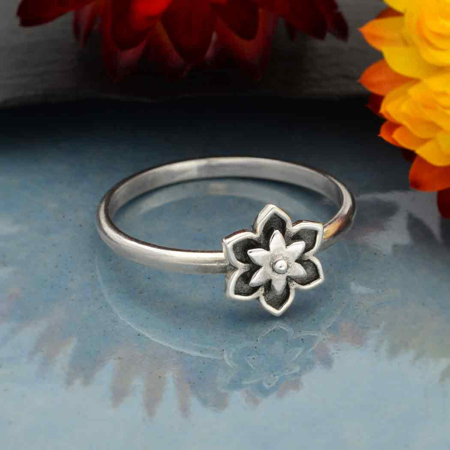 Handmade Sterling Silver Mini Flower Mandala Stacking Ring