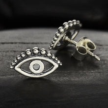 Load image into Gallery viewer, Handmade Sterling Silver Evil Eye Stud Earring - 6x10mm
