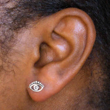 Load image into Gallery viewer, Handmade Sterling Silver Evil Eye Stud Earring - 6x10mm
