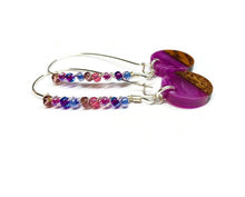 Load image into Gallery viewer, Wood and Resin Dangle Earrings - Miyuki Seed Beads - Amethyst
