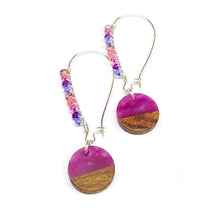 Load image into Gallery viewer, Wood and Resin Dangle Earrings - Miyuki Seed Beads - Amethyst
