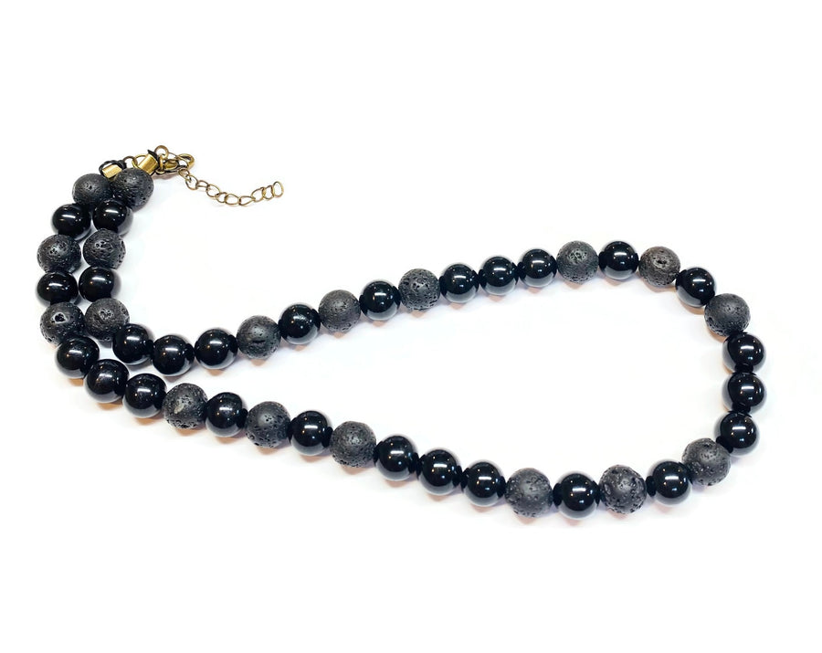 Black Onyx and Black Lava rock Necklace 
