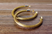 Load image into Gallery viewer, Golden Grass Hoop  Earrings, Big Hoop
