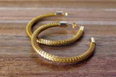 Golden Grass Hoop  Earrings, Big Hoop