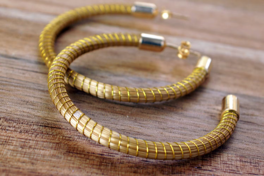 Golden Grass Hoop  Earrings, Big Hoop