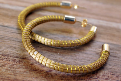 Golden Grass Hoop  Earrings, Big Hoop